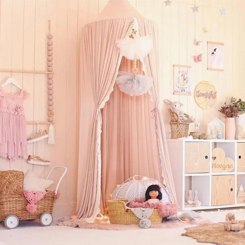 Ins Baby Room Decor Mosquito Net Kid Bed Curtain Canopy Round Crib Netting Tent  240cm Bedroom Girl Canopy Cot