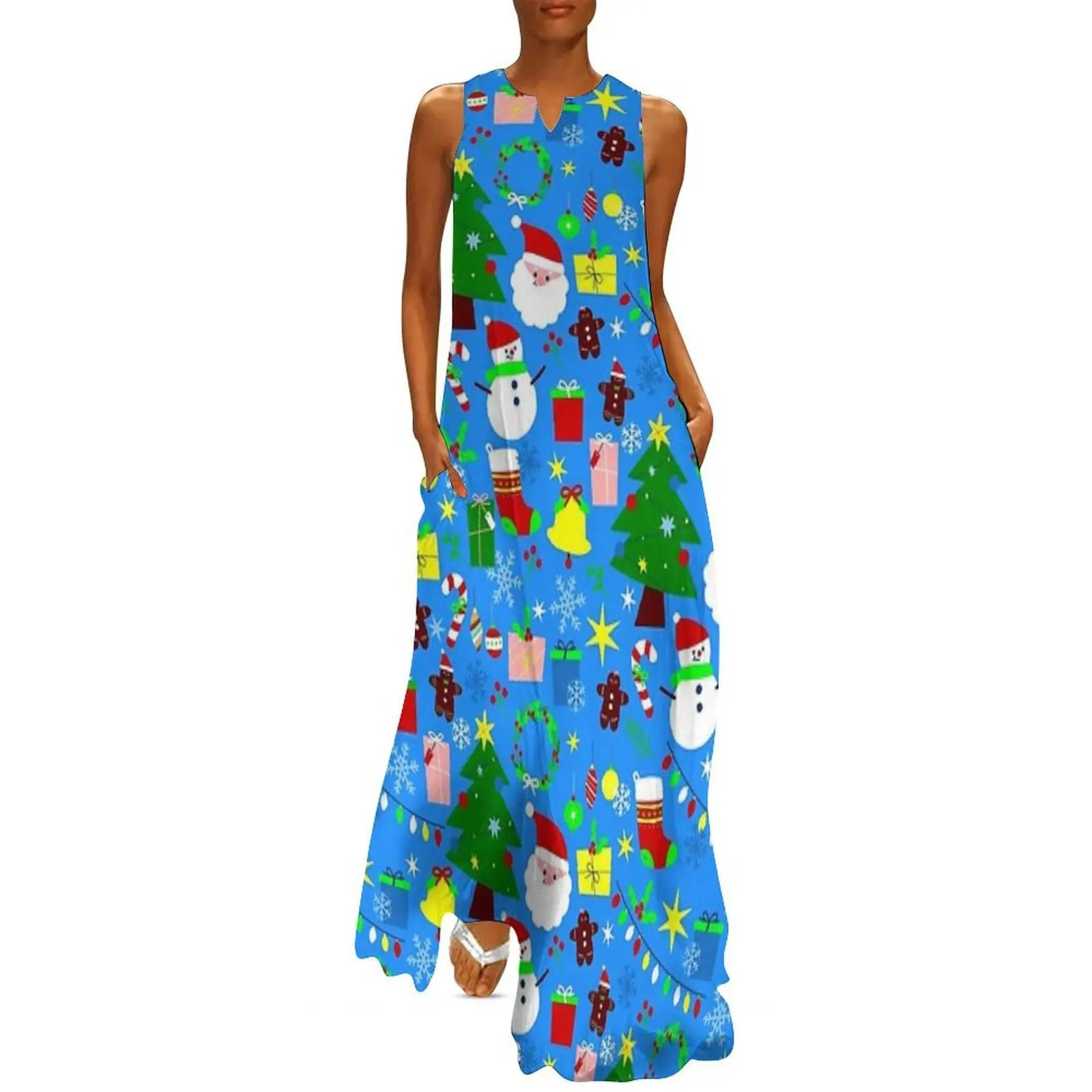 

blue christmas tree santa claus Long Dress Summer dresses for women party dresses women womans clothing dress women summer 2025