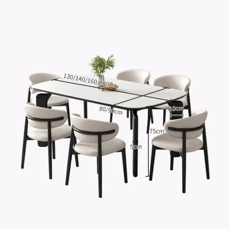 minimalist lightweight luxury slate dining table set 6 chairs solid wood frame rectangular restaurant hotel dining table