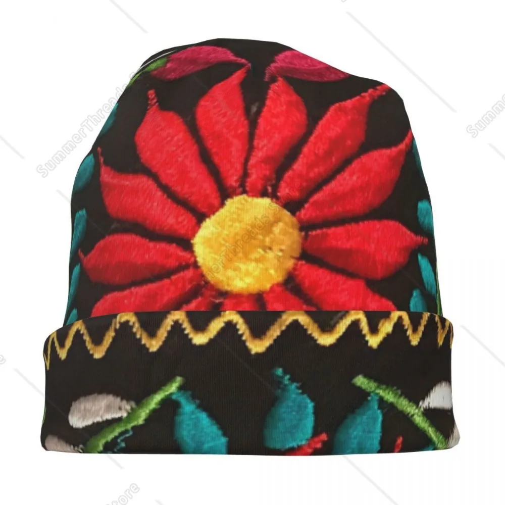 الزهور الإسبانية المكسيكية الفن Skullies قبعة حريمي مطبوعة الصيف الرجال النساء في الهواء الطلق قبعات دافئة ذات الاستخدام المزدوج بونيه محبوك قبعة #2