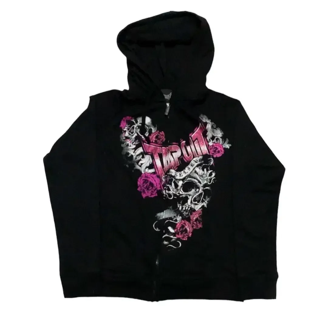 Hoodie com zíper gótico estampado para homens e mulheres, streetwear solto de manga comprida, gótico da moda, retrô e moderno, europeu e americano, Y2k