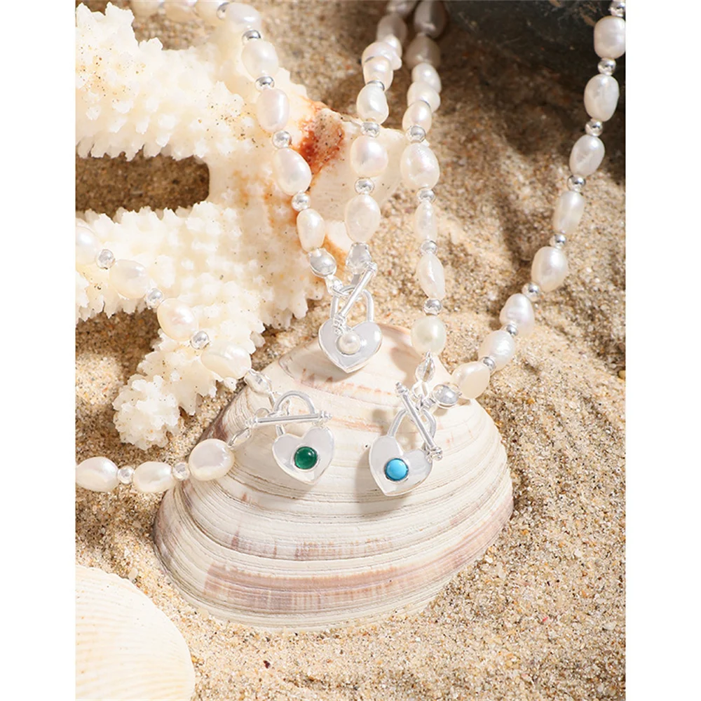 

Korean INS S925 - Unique Luxury, Natural Pearl OT Clasp Heart Beat Women's Necklace