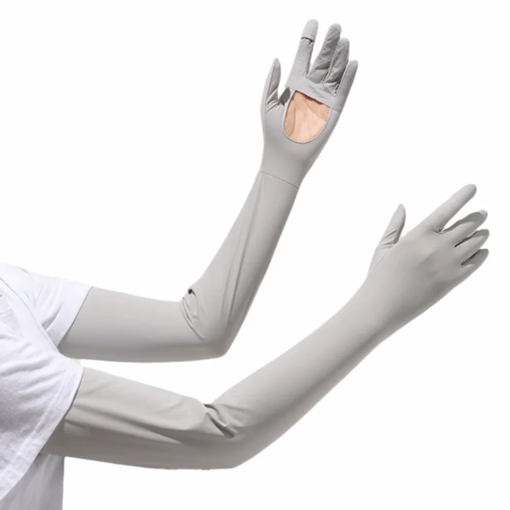 Thin Solid Color Long Sleeve Sun Protection Non-slip Ice Silk Arm Sleeve Breathable Quick-drying Sunscreen Sleeve Gloves Running