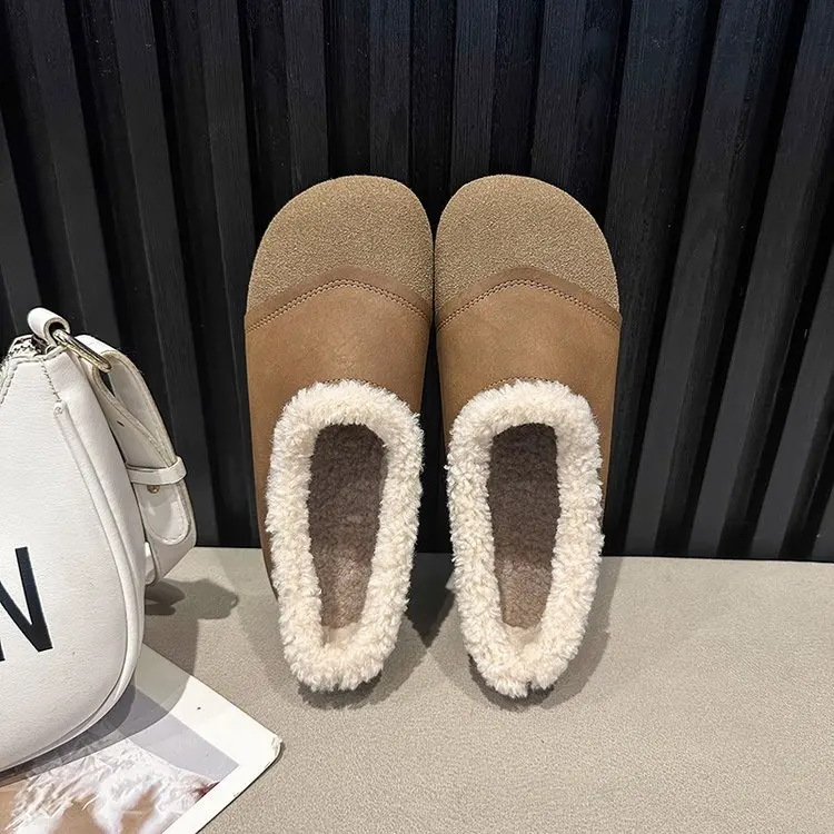 Winter Women's Fur Slippers Waterproof Warm Family Slide Indoor Housewife's Thick Platform Comfortable Simple Flat Shoes 2024