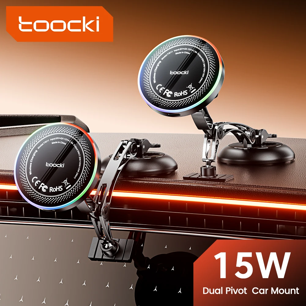 toocki-15w-マグネット式ワイヤレス充電器-360-°-調整可能なデュアルモード車載スマホホルダー、iphone-17、16pro、samsung、xiaomi対応急速充電