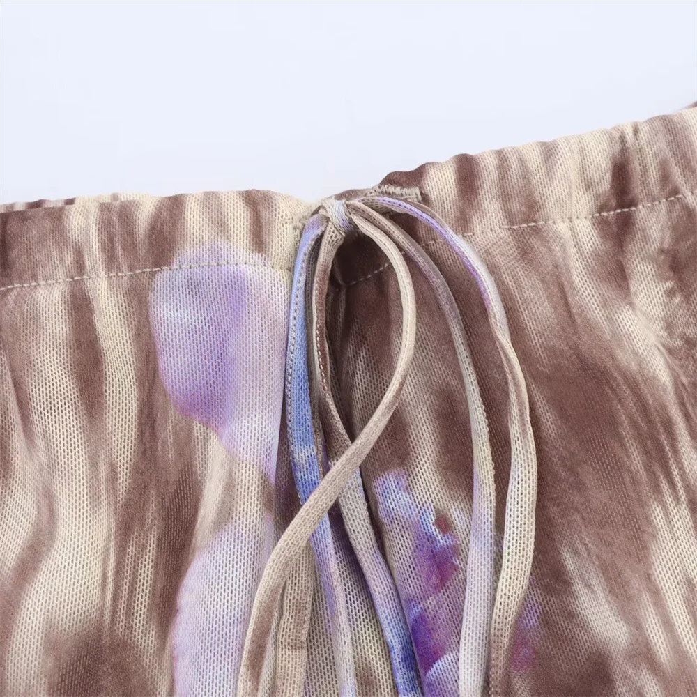 Women's V-neck Printed Silk Mesh Double breasted Top and Pants Spring/Summer New Women's Clothing