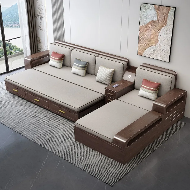 

Диван-кровать из массива дерева для гостиной, многофункциональный, для сидения и сна, подходит для зимы и лета.