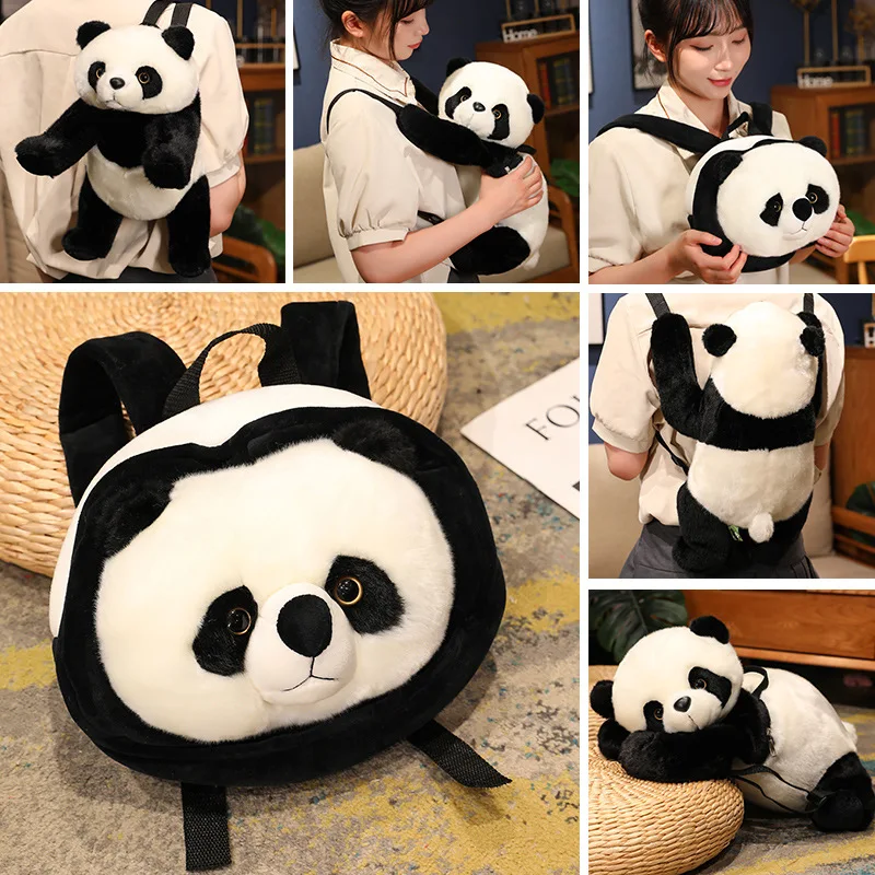 Panda Simulation Mochila de pelúcia, mochila ajustável, pelúcia, brinquedos do jardim de infância, decoração de aniversário infantil, 2024