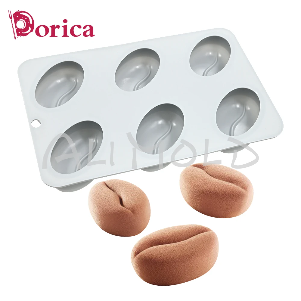 Dorica 6 ثقوب حبوب البن قالب من السيليكون لتقوم بها بنفسك هلام بودنغ المعجنات الشوكولاته موس قالب رائحة الصابون شمعة قوالب تزيين الكعكة