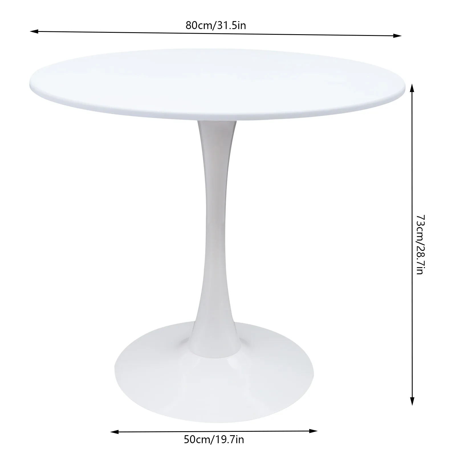 White Round Tulip Pedestal Dining Table Mid Century Modern Coffee Leisure Table 35" Round Top, High-Strength Iron Frame