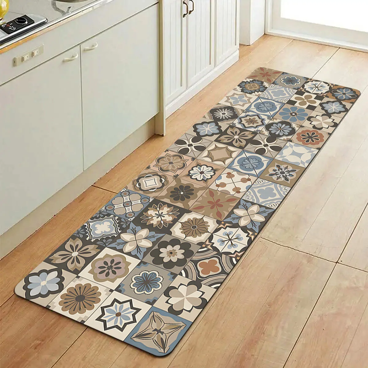 VIKAMA Anti-Fatigue Kitchen Flannel Rug， Oil-Resistant And Slip-Resistant Bathroom Entrance Soft Footpad Home Decor Accessory