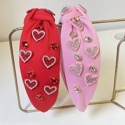 New Valentine's Day Pink Love Heart Bowknot Hairband for Women Cute Red Rose Red Wide Diamond Headband Headwear Hair Accessories
