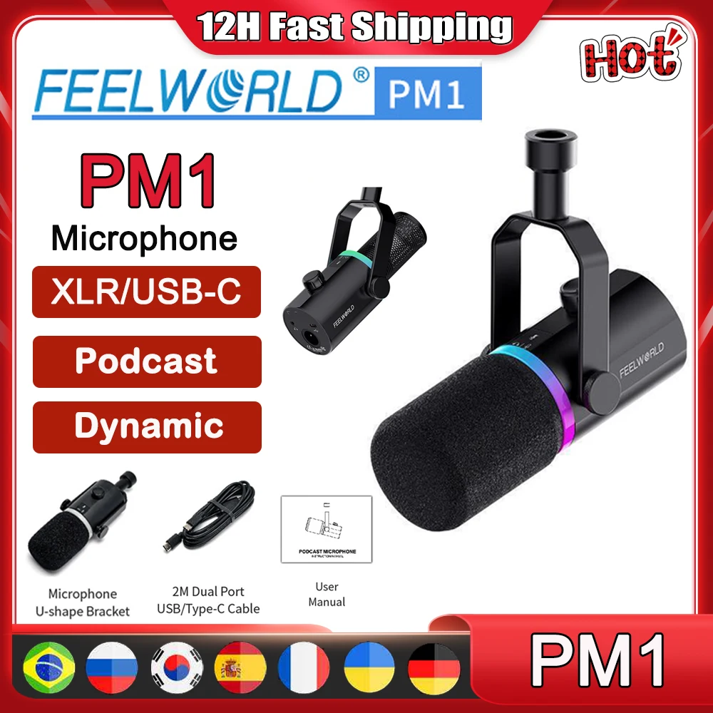 

FEELWORLD Dynamic Professional Microphone PM1 Inhalambricos MicrophoneXLR/USB For Podcasting Recording Gamng Live Streami