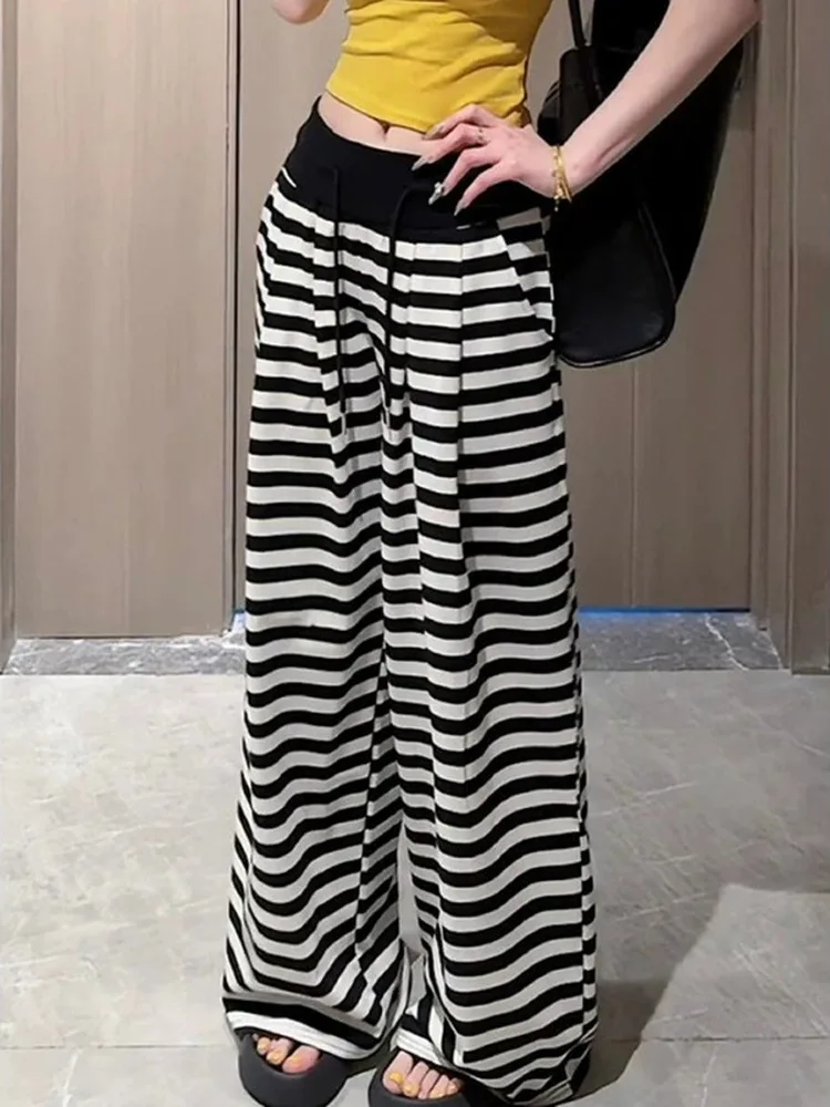 

High Waist plus Size Striped Wide Leg Pants Women Casual Loose Fit Straight Cut Long Trousers Summer Fashion plus Size Clothes