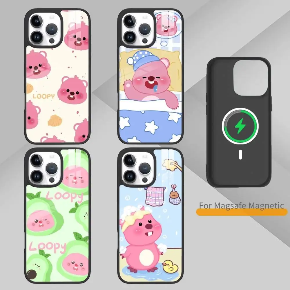 

Cute Cartoon M-loopy Phone Case For iPhone17,16,15,14,13 Plus,Pro Max Magnetic For Magsafe Wireless Charging