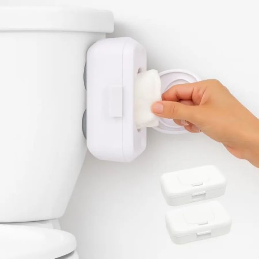 

Discreet Flushable Wipes Dispenser Fits Standard Size Flushable Wipes Only No-Drill Suction Mount Hygienic Low-Prile Holder for