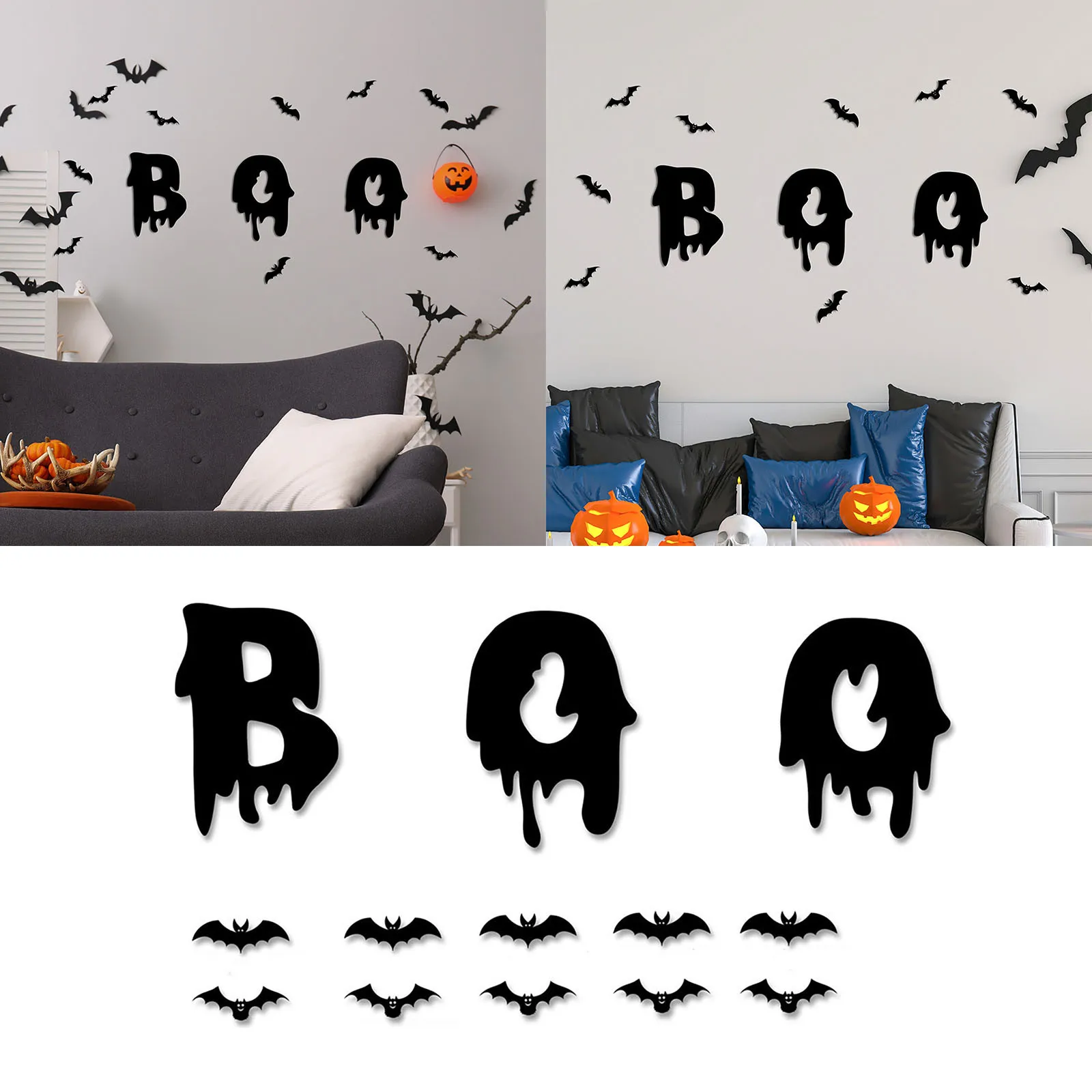 Halloween Boo Bat Decorations 3d Wall Sticker Wall Decal For Home And Room Windows Clings Fireplace Ceiling Stick On Decor