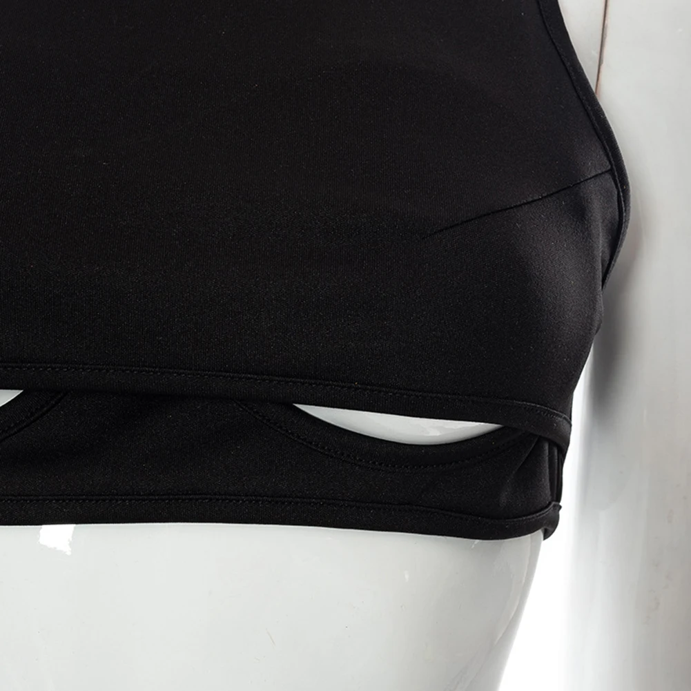 Black Crop Top Women Short Vest Hot Girl Sleeveless Moderate Elasticity Nightclub Wear Polyester Fabric Round Neck
