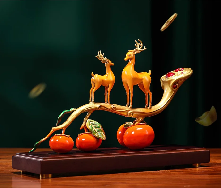 

All copper persimmon Ruyi on deer decoration home living room entrance wine cabinet decoration housewarming gift