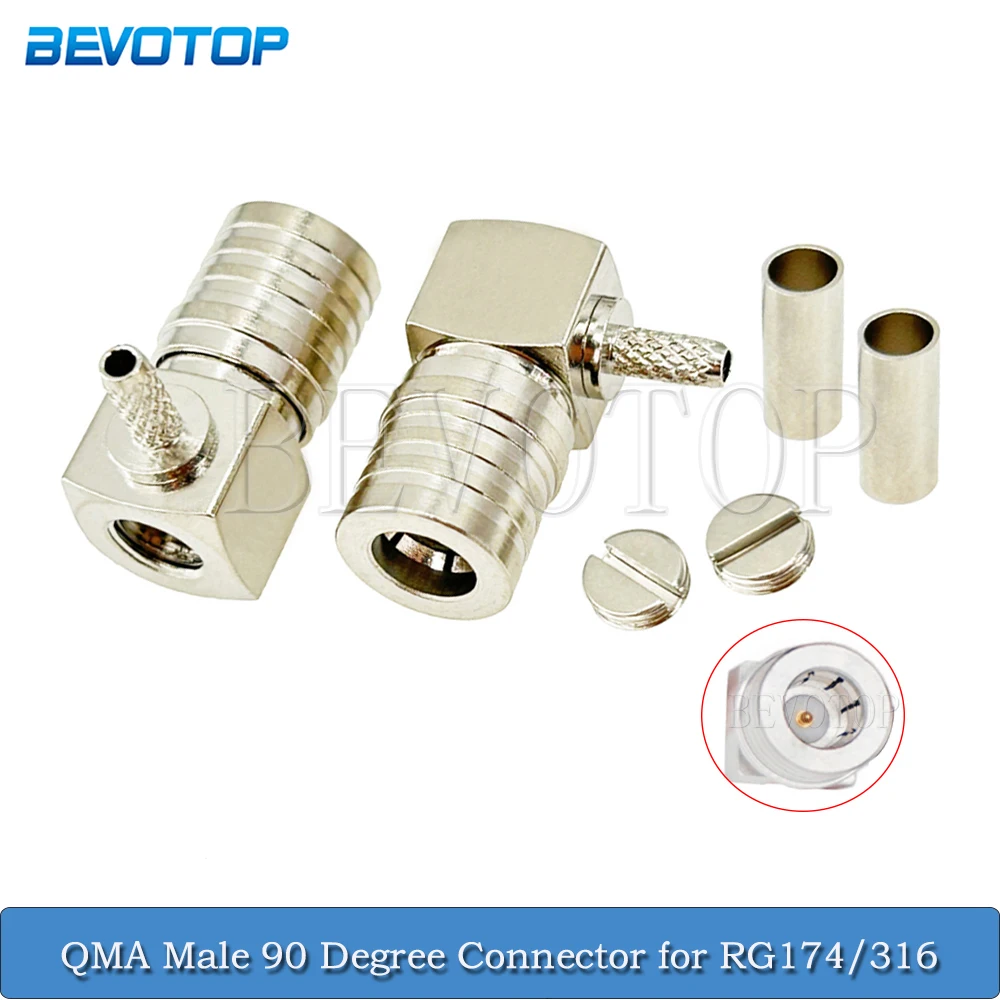 

2PCS/Lot QMA Male Plug 90 Degree Right Angle Crimping Nickel Plated RF Connector 50 Ohm QMA-1.5 for RG-174/RG-316/LMR100 Cable