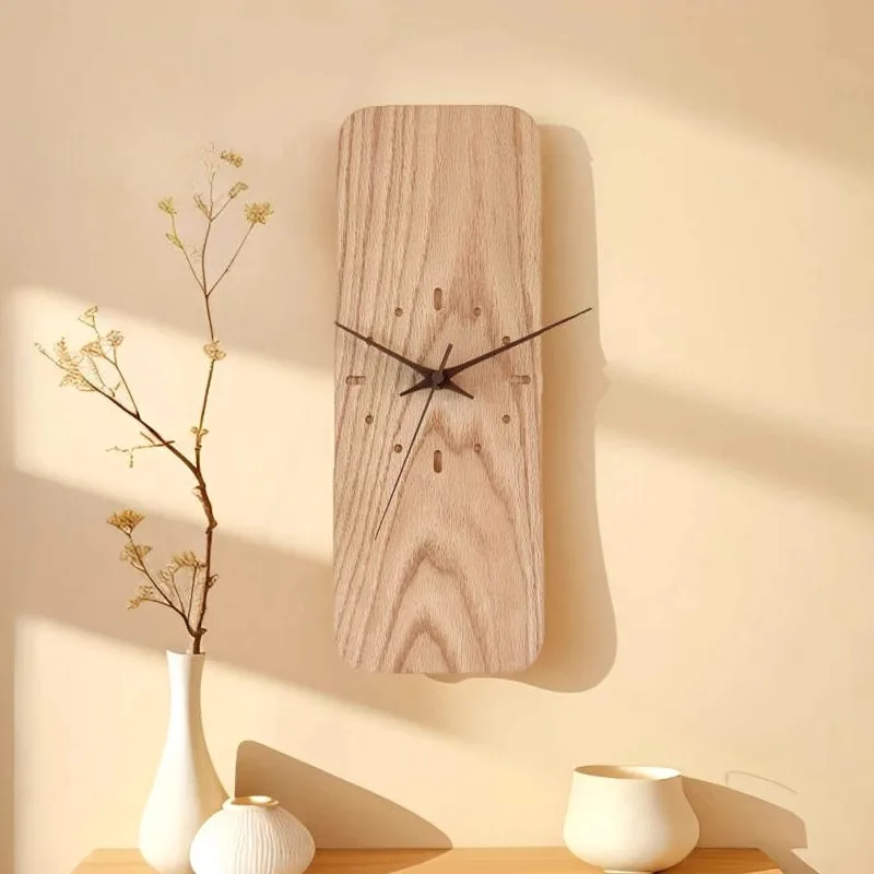 Solid Wood Vintage Silent Wall Clocks Artistic Rectangle Numberless Living Room Wall Clocks Creative Modern Simple Home Decor