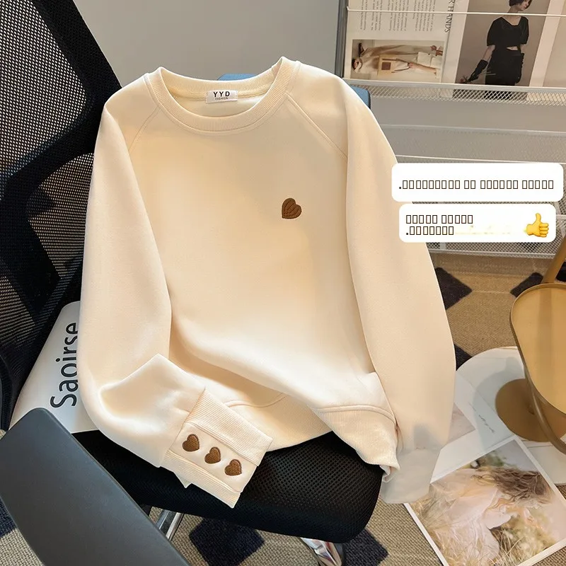 American Sle Long Sve round Ne Embroidered Sweatirt Women's Autumn New Simple Match Ladies Anti-Aging Top