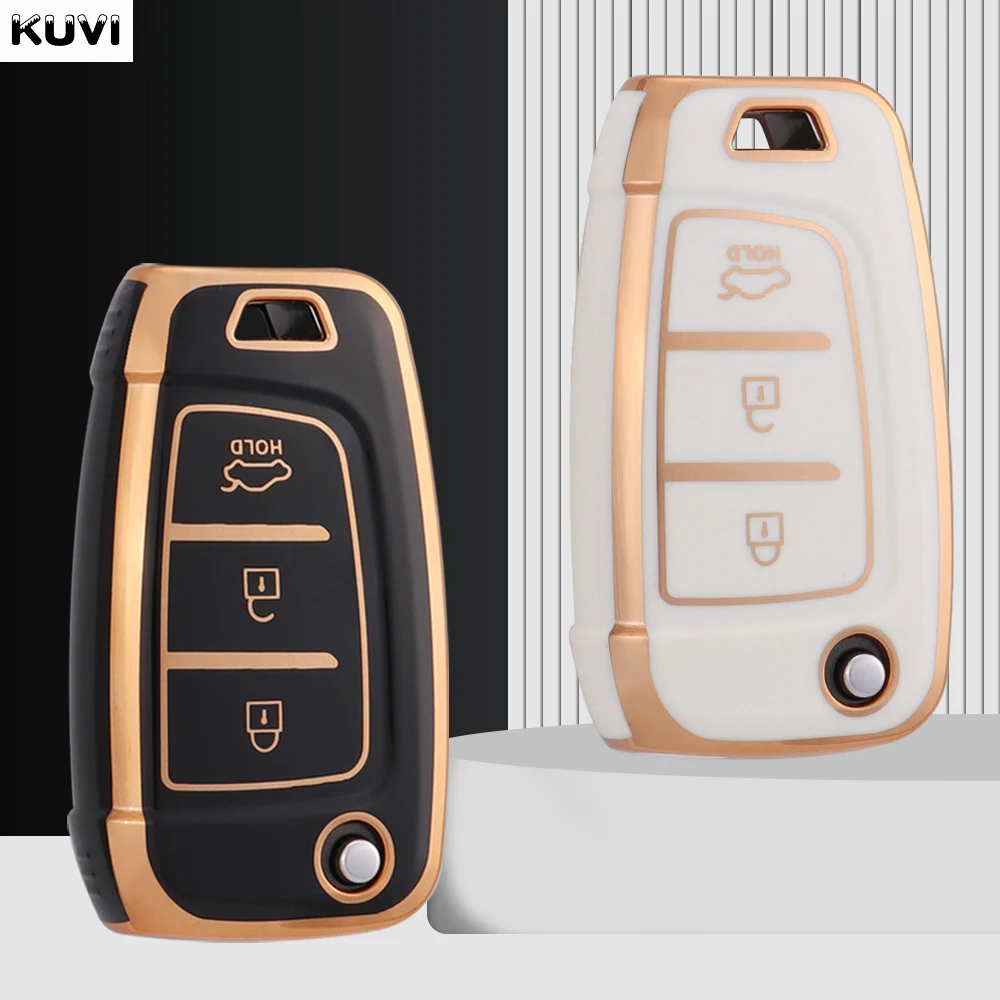 New TPU Car Flip Key Case Cover Fob For Hyundai Elantra Solaris Tucson i30 i35 i40 KONA Genesis Santa Fe Azera Holder Shell