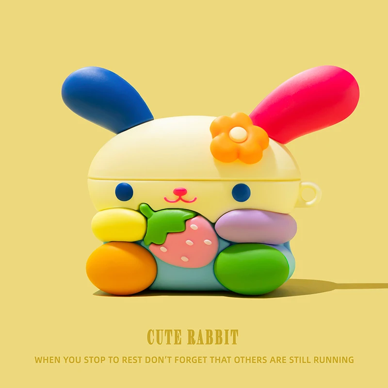 

For Apple AirPods 1 2 3 4 Pro 2 Case Cartoon Rainbow Rabbit Silicone Earphone Protective Case For AirPods Headset Box ﻿