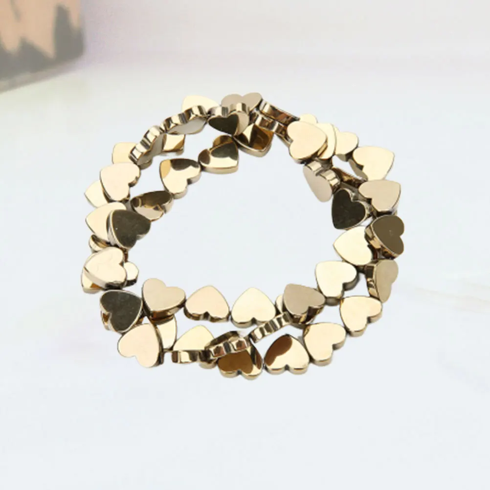 

50Pcs Colored Stone Beads Hollow Heart Shape DIY Craft Beads Natural Hematite Jewelry Making Supplies Silver 8Mm for Keyring