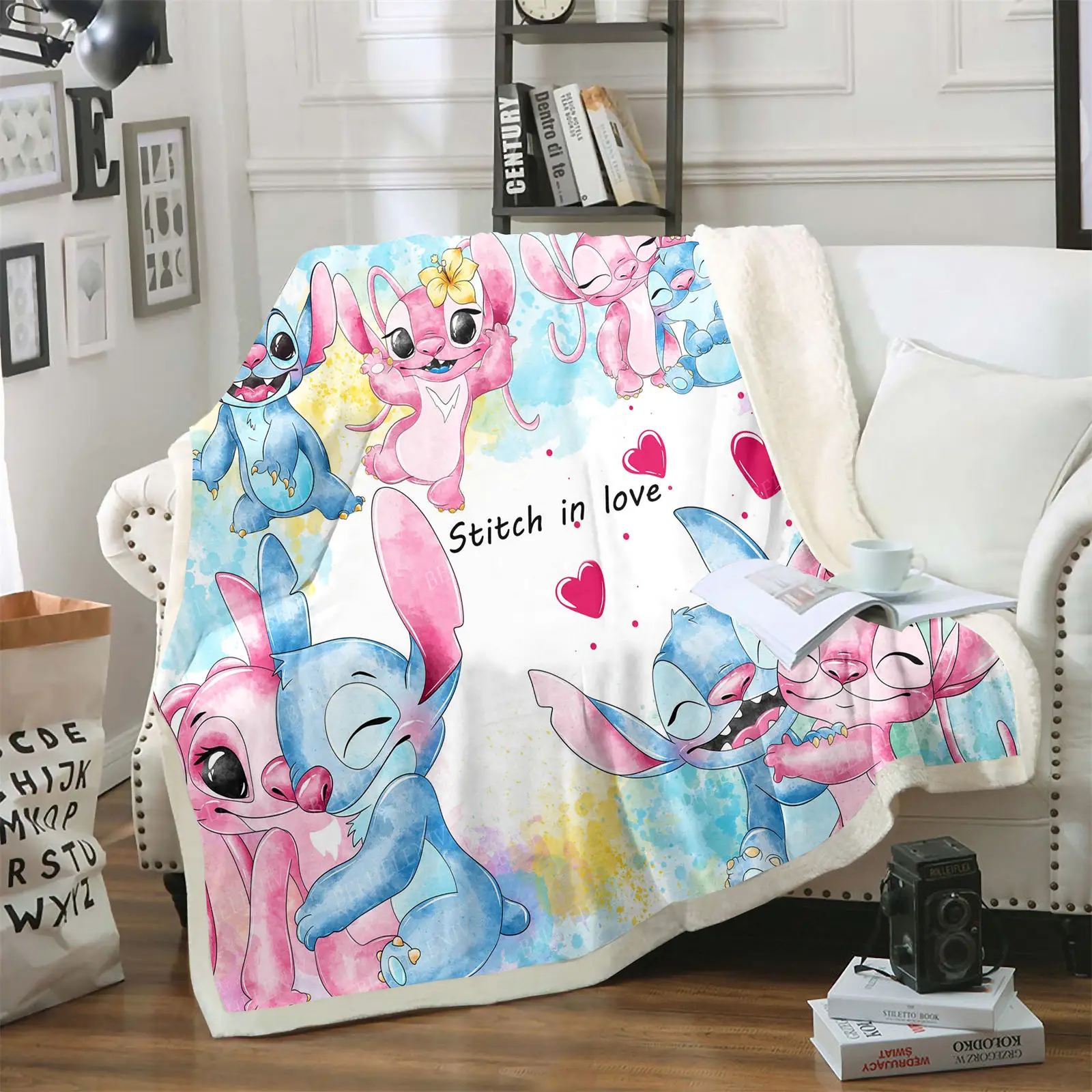 

Stitch Blankets Cartoon Soft Skin-Friendly Children Nap Various Size Cute Printed Luxury Winter Fluffy Throws