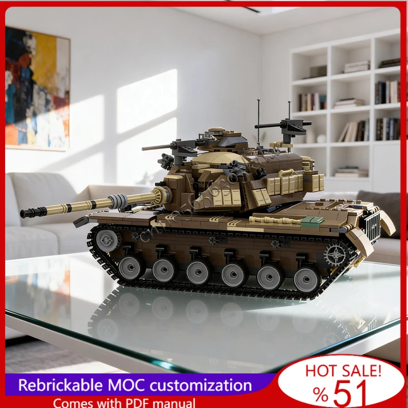 1579-teiliger MOC Battle Series M60A3 Hauptkampfpanzer der zweiten Generation Modellbausatz mit kreativer Technologie Geburtstagsgeschenk