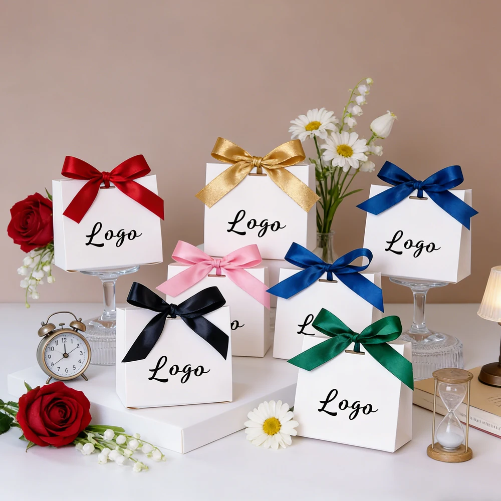 

Personalized Logo 11.5x4.5x10cm Small Jewelry Folded Bag With Ribbon Perfume Cosmetic Lipstick Earrings Packaging Fruit DIY Box