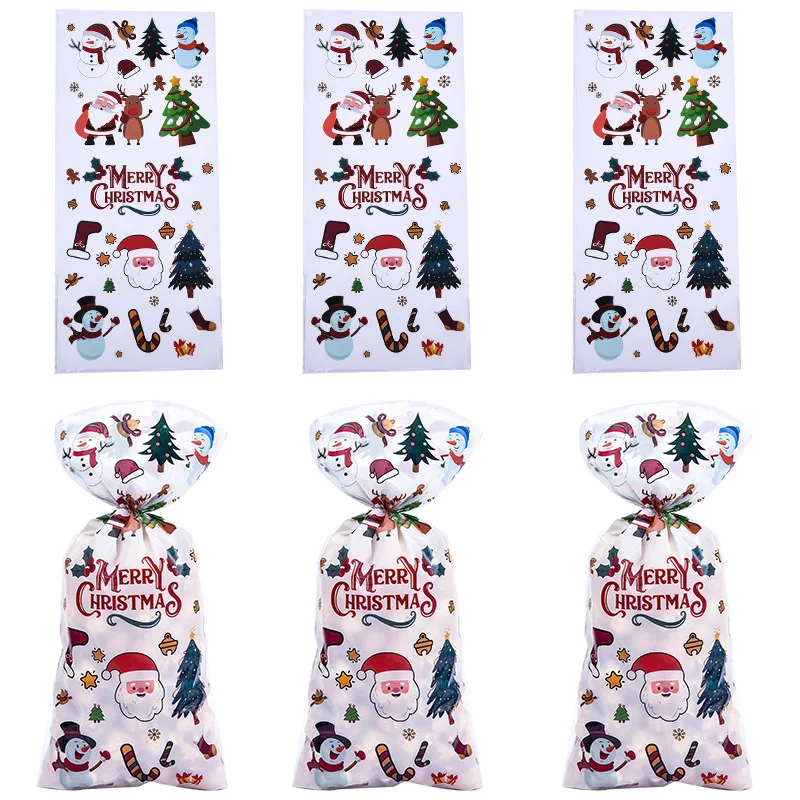 25/50pcs Merry Christmas Candy Cookie Bag Xmas Gift Packaging Bags 2023 Christmas Decoration For Home 2024 New Year Supplies