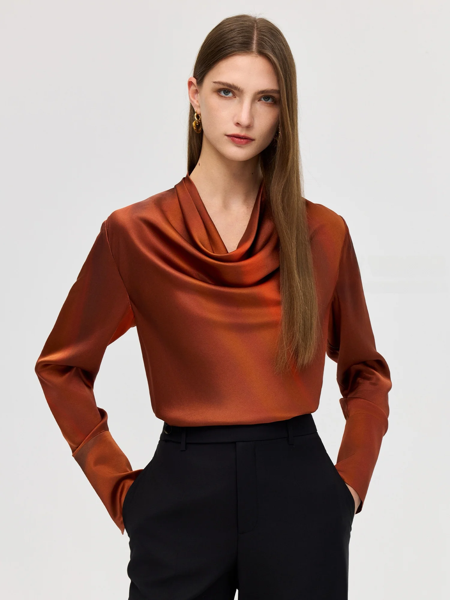 

Ele Silk irt Collar Women's Long Sve Regular Length Straight Cut Casual irt by Colin Wang with Printed Silk Square...