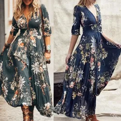 Women's Personality Print Dress Casual V-neck Temperament Sexy Dress Summer Dress Women Simple Luxury Girls Large Size Vestidos