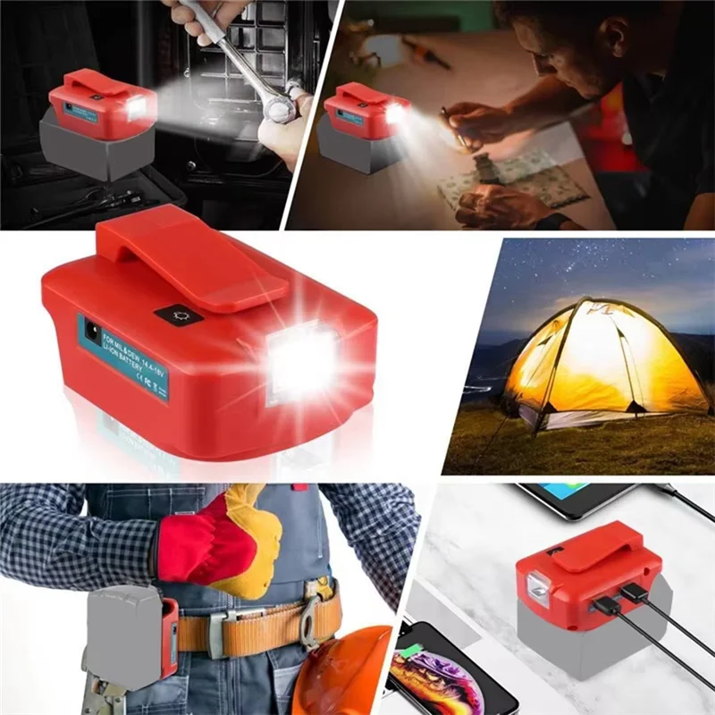 Abmr-para adaptador de bateria de 18v 14.4v-18v adaptador de bateria com luz de trabalho led 5v usb tipo-c porta de saída 18650 bateria