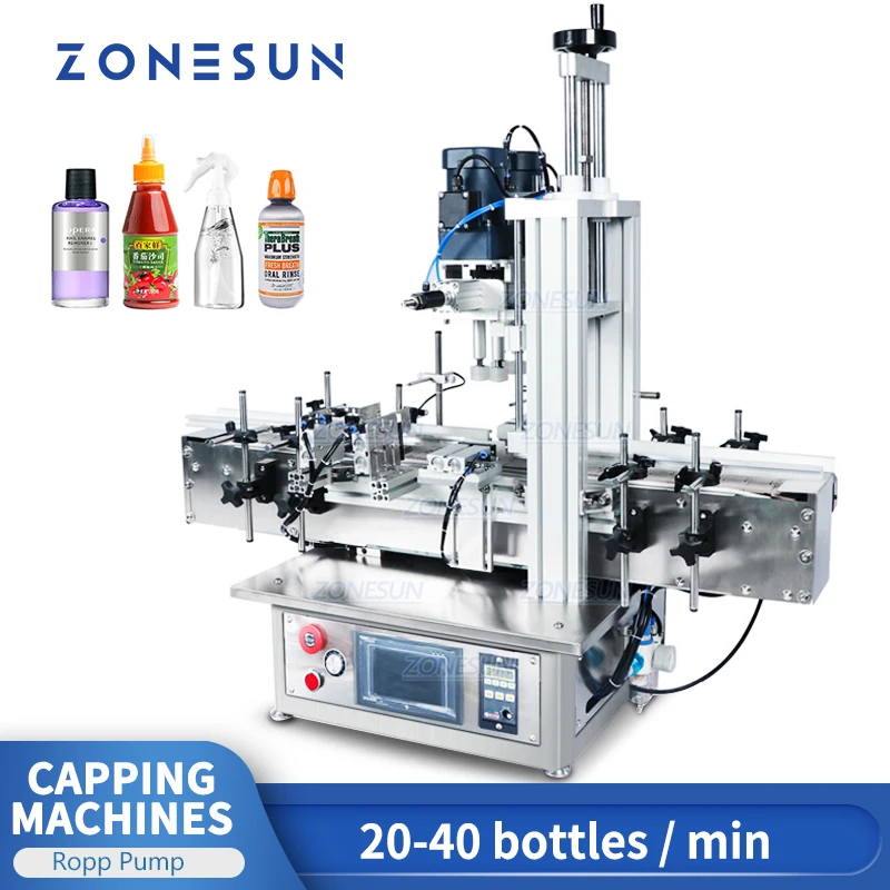 

ZONESUN Ropp Pump Pneumatic Vial Desktop Screw Automatic Capping Machine Glass Screw Perfume Pet Plastic Bottle