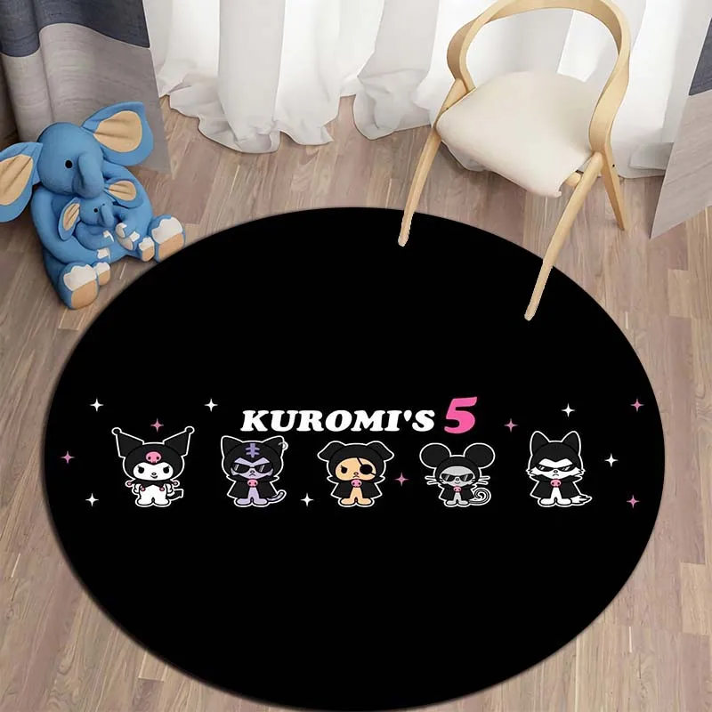 Kuromi-alfombra redonda con estampado de dibujos animados para sala de estar, dormitorio, mesa y silla, alfombra decorativa, regalo exquisito, 5 tamaños