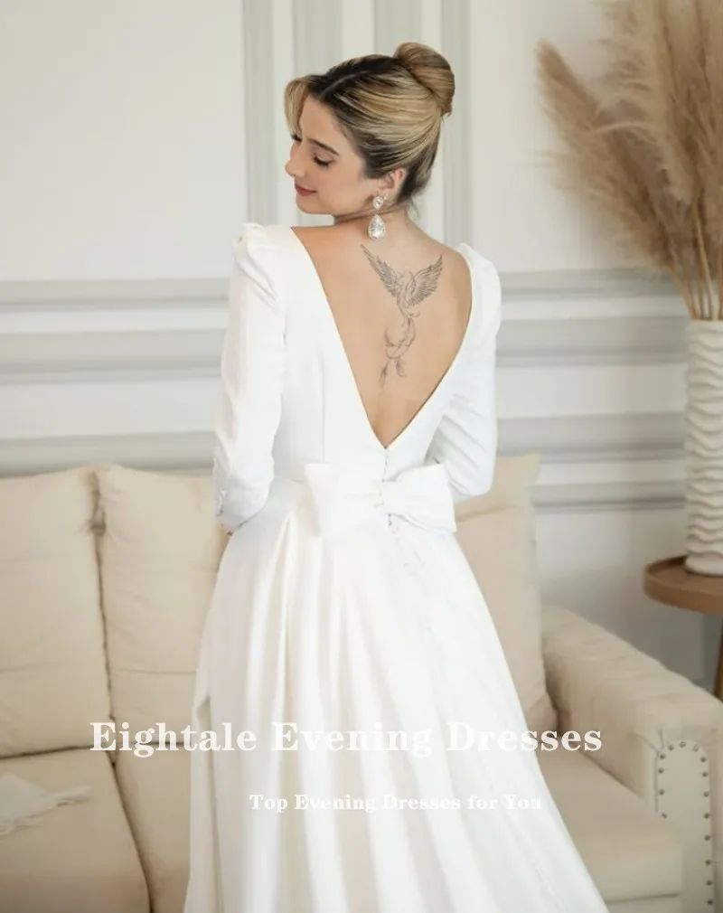 Eightale árabe vestidos de casamento o pescoço personalizado cetim mangas compridas marfim sem costas sereia vestidos de noiva novia