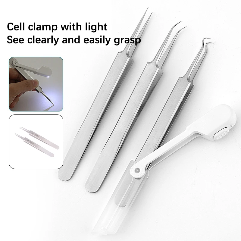 3Pcs Led Acne Needle Tweezers Blackhead Blemish Pimples Removal Pointed Bend Gib Head Face Care Tools Comedone Acne Extractor