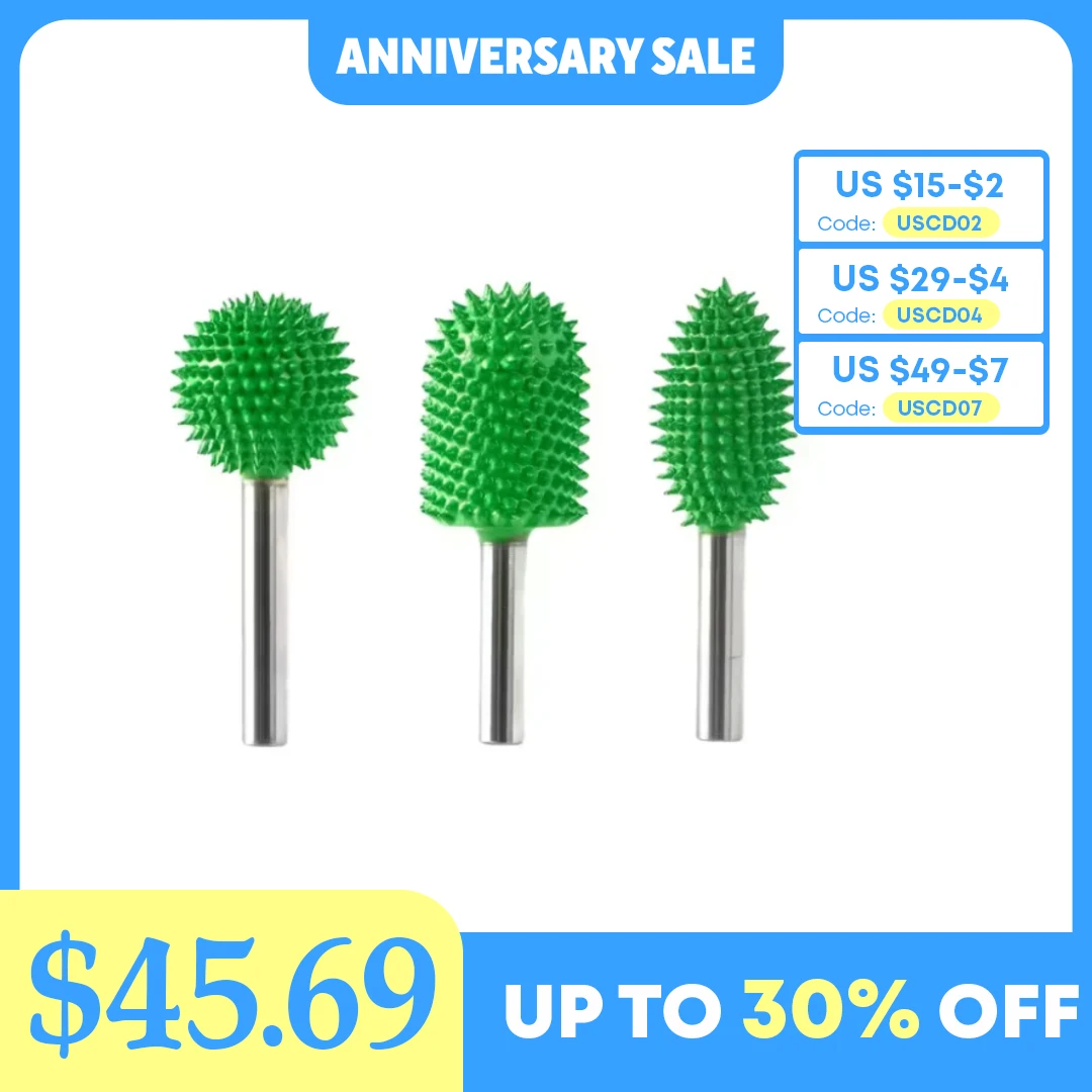 

CAELUM 3 Pcs Tungsten Carbide Rotary Burr Kit 1/4 Inch Shaft Wood working Bits for Wood Grain Tools Sphere Flame Carving