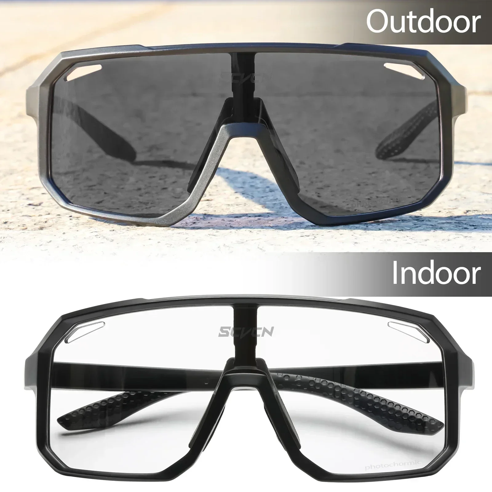SCVCN Photochromic Cycling Sunglasses Outdoor Cycling Road Mountain Bike Glasses Men and Women Casual Hiking Windproof Glasses
