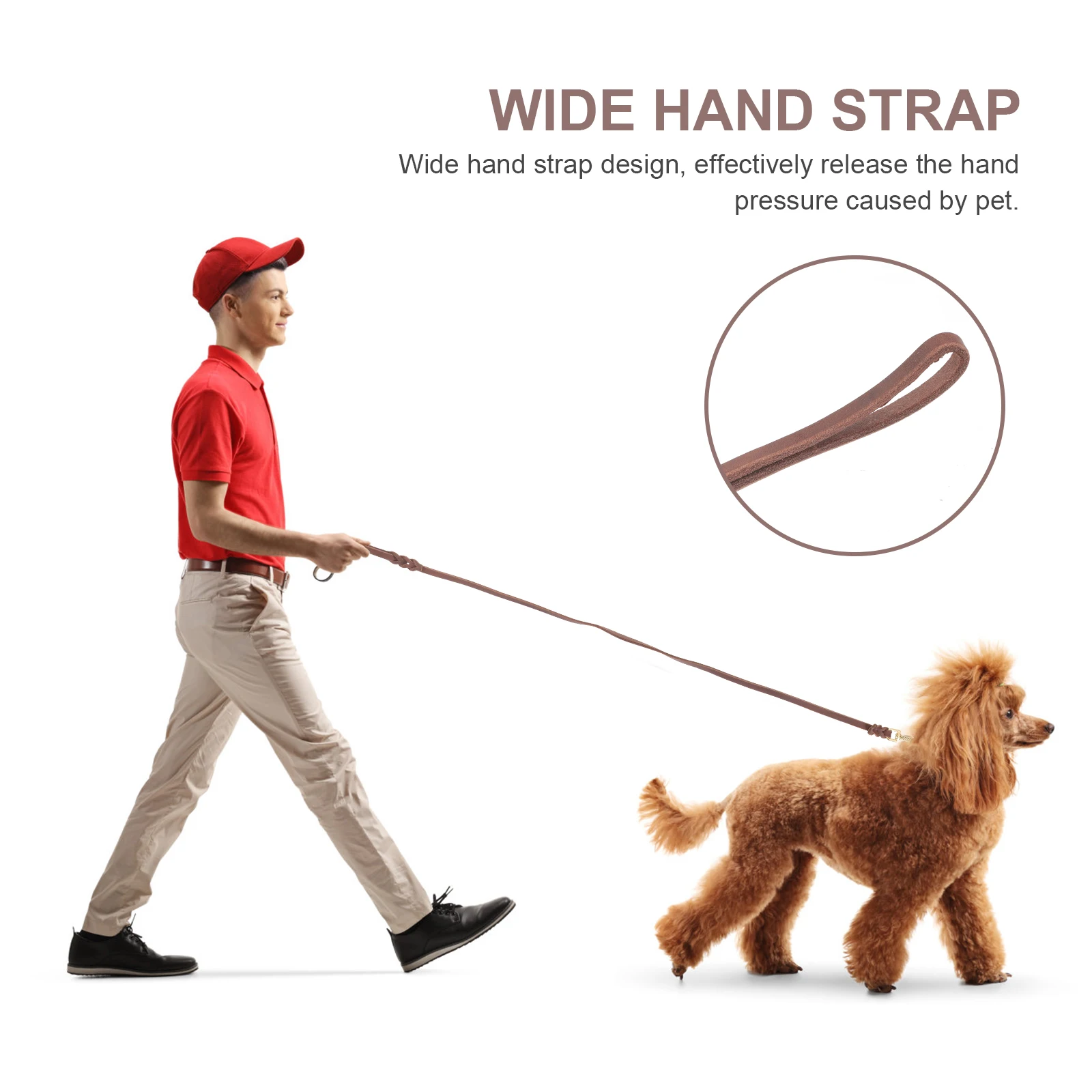 

Wear-Resistant Cowhide Dog Leash Wide Hand Strap Comfortable Pet Walking Rope Dog Traction Leash Practical Puppy Leash