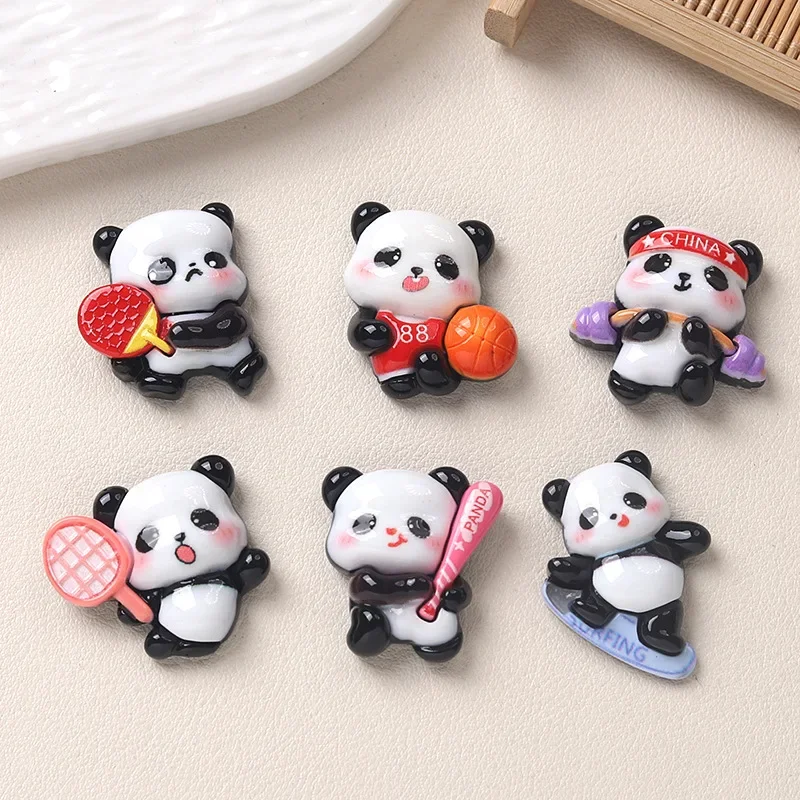 5pcs Chinese Panda Resin Flatback Cabochons Sports Panda Cream Glue Handmade Hairpin Mobile Phone Case Shoe Buckle Charms