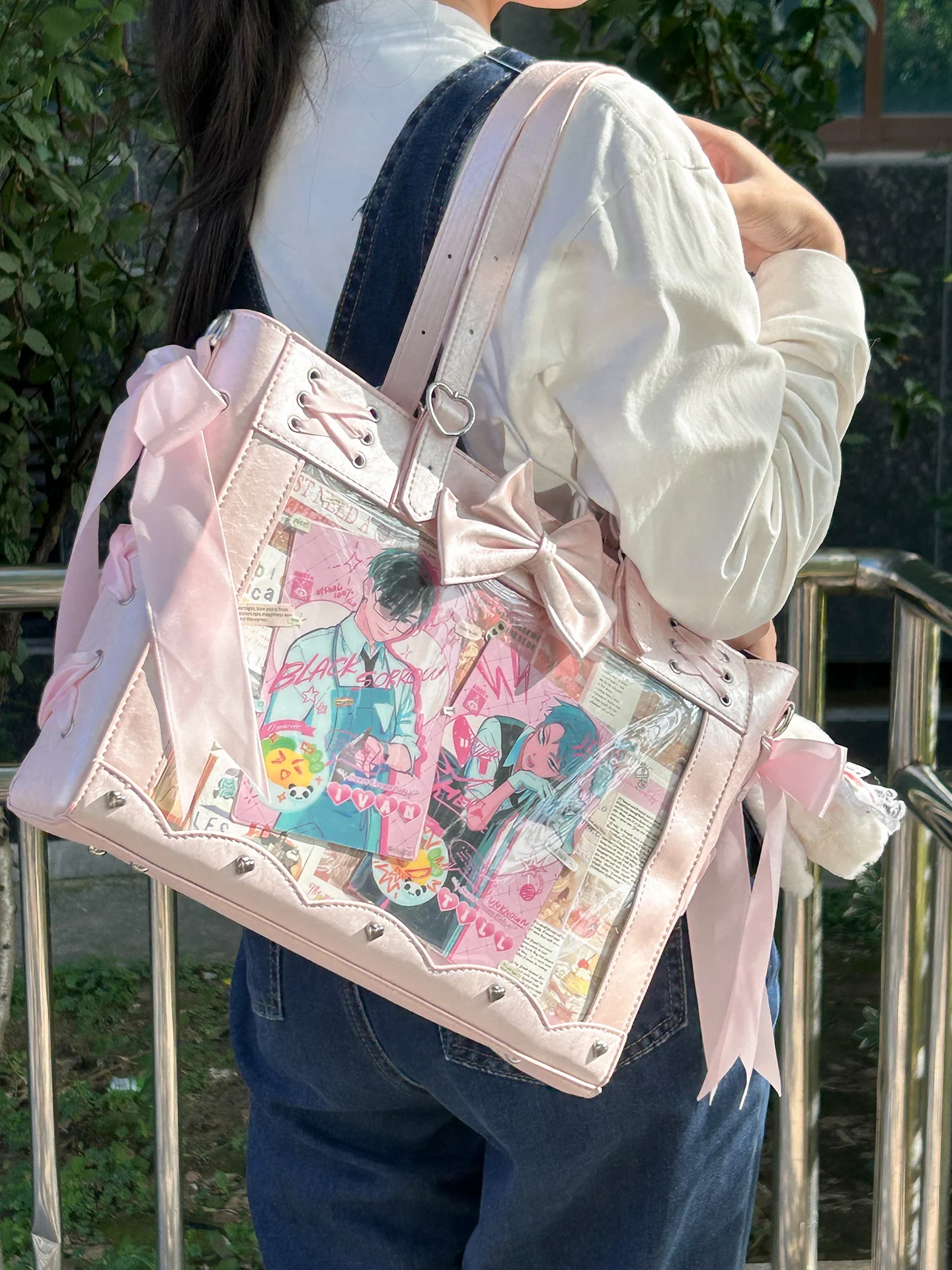 Y2K ثقافة فرعية اليابانية الأصلية لوليتا حقيبة كتف مفردة الشرير القوطية نمط فتاة ساخنة يوميا سعة كبيرة حقيبة الألم للنساء