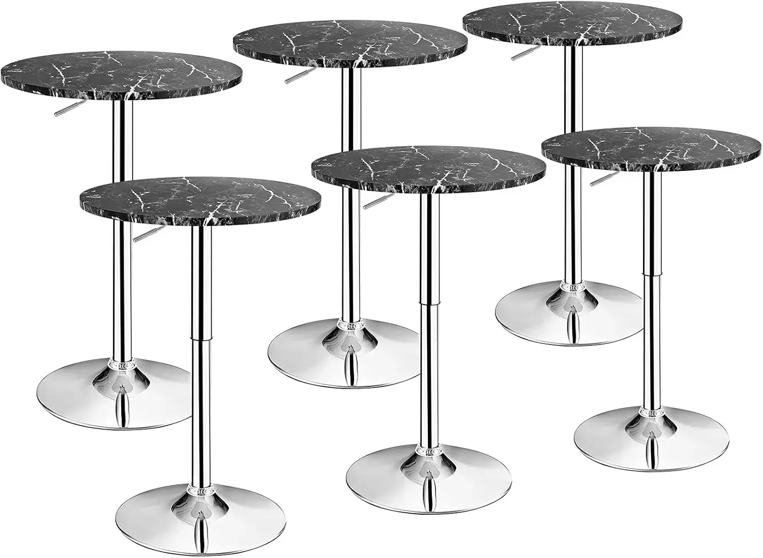 Round Pub Table Height Adjustable, 360° Swivel Cocktail Pub Table with Sliver Leg and Base for Home, Office Bar Table(6, Black)