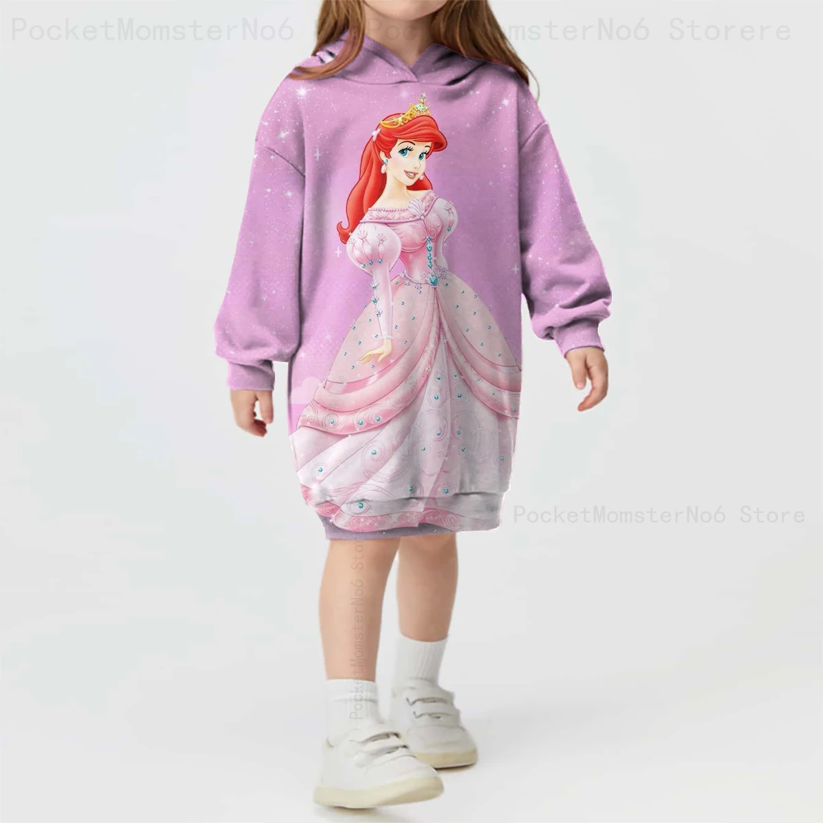 Disney Mermaid Ariel Princess Print Long Sleeve Hooded Pullover Girls Cosplay Cartoon Character Sweater