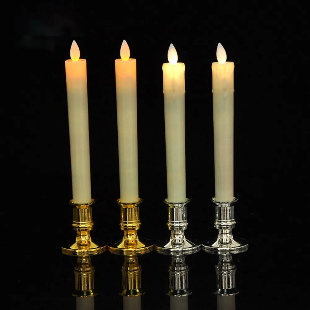 2 pçs castiçal base forma tradicional prata & ouro castiçais eletrônicos castiçal lareira jantar decoração