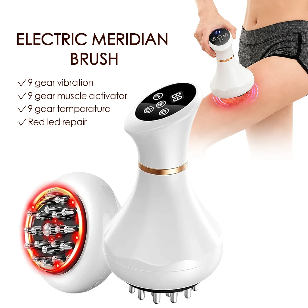 Electric Meridian Brush Vibration GuaSha Body Massager Essential Oil Scraping Cupping Massager for Muscle Relaxation Edema Removal Body Tendon Relax