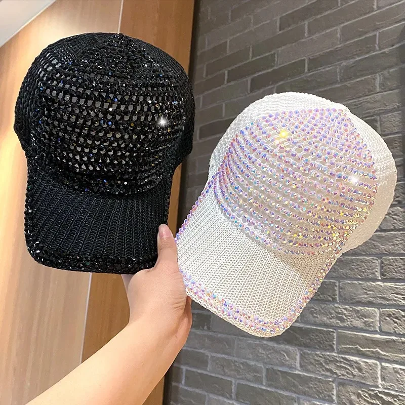 Hollow Out Breathable Shiny Diamond Baseball Cap Noble Women Leisure Visors Hat Snap Back Gorras Summer Unisex Hip Hop Sun Hat